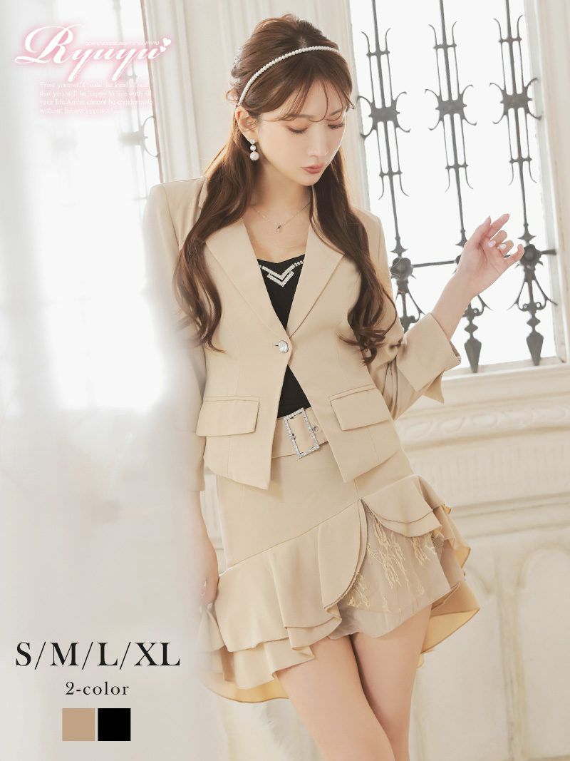 洗練された大人デザイン♪ ジャケット＆アシンメトリーフリルミニスカートセットアップト OEO【Ryuyu】