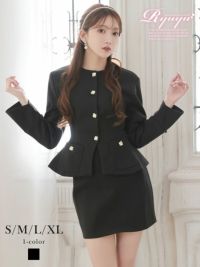 ノーカラーペプラムジャケット&ミニスカートセットアップスーツ【Ryuyu】(S/M/L/XL(2L))(ブラック)