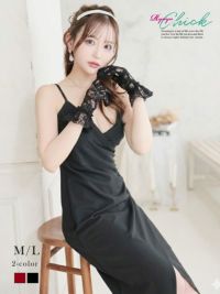 先行予約割¥3980→¥3781!※一部予約販売※Vネックキャミソール スリット入りタイトロングドレス りせり 着用 キャバドレス【RyuyuChick】(M/L)(レッド/ブラック)