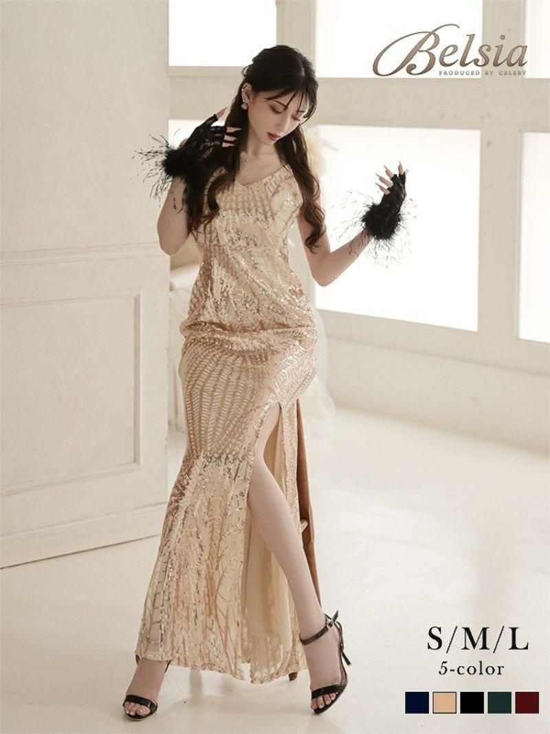 ゴージャススパンコール深スリットマーメイドロングドレス 加賀美早紀 着用キャバドレス【Belsia】