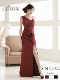先行予約割￥7980→￥7581！※一部予約販売※ワンショル風深めスリット入り美シルエスレンダータイトロングドレス 加賀美早紀 着用 キャバドレス【BelsiaLUX】(S/M/L/XL(2L))(ホワイト/レッド/ブラック)