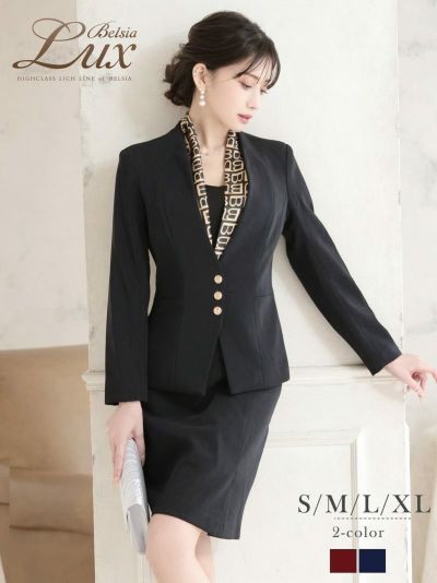 スカーフ柄襟ゴールドボタンタイトセットアップミニスーツ 加賀美早紀 着用 キャバスーツ【BelsiaLUX】(S/M/L/XL(2L))(レッド/ネイビー)