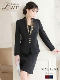 先行予約割¥13800→¥13109!※一部予約販売※スカーフ柄襟ゴールドボタンタイトセットアップミニスーツ 加賀美早紀 着用 キャバスーツ【BelsiaLUX】(S/M/L/XL(2L))(レッド/ネイビー)