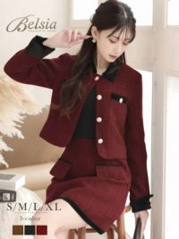 先行予約割¥9900→¥9405!※一部予約販売※ツイードノーカラーセットアップキャバスーツ 加賀美早紀 着用 キャバスーツ【Belsia】(S/M/L/XL(2L))(ブラック/レッド/ベージュ)