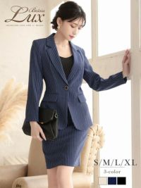 先行予約割¥11800→¥11210!※一部予約販売※上質ピンストライプ柄1つボタン長袖膝丈タイトビジネススーツ 加賀美早紀 着用キャバスーツ【BelsiaLUX】(S/M/L/XL(2L))(ホワイト/ブラック/ネイビー)