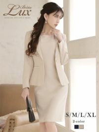 ほんのりラメが輝く上質なテーラードジャケット付き膝丈ワンピーススーツ 加賀美早紀 着用キャバスーツ【BelsiaLUX】(S/M/L/XL(2L))(ベージュ/ネイビー)