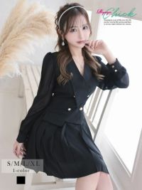 先行予約割¥4980→¥4731!※予約販売※パールボタン付きシフォン袖ドッキングプリーツドールワンピース【RyuyuChick】(S/M/L/XL(2L))(ブラック)