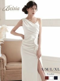 先行予約割¥7980→¥7581!※一部予約販売※チェーンストラップワンショルダー深スリットタイトロングキャバドレス 加賀美早紀 着用キャバスーツ【BelsiaLUX】(S/M/L/XL(2L))(ホワイト/レッド/ブラック)