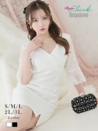 先行予約割¥4280→¥4065!※一部予約販売※ベルスリーブ袖レースカシュクールタイトミニドレス ギャザー寄せウエスト細見せキャバドレス 前スリット入り りせり 着用 キャバドレス【RyuyuChick】(S/M/L/XL(2L)/XXL(3L))(ブラック/ホワイト)