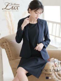 ※一部予約販売※品格漂うゴールドボタンテーラードジャケット＆ノースリーブワンピースセットアップスーツ 加賀美早紀 着用キャバスーツ【BelsiaLUX】(S/M/L/XL(2L))(ベージュ/ネイビー)