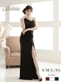 先行予約割¥7980→¥7581!※一部予約販売※ビジューチェーンストラップが輝くワンショルダースリットロングドレス 加賀美早紀 着用キャバドレス【Belsia】(S/M/L/XL(2L))(ホワイト/レッド/ブラック)