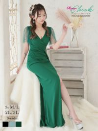 先行予約割¥4980→¥4731!※一部予約販売※シアースリーブカシュクールVネックドレープタイトスリットロングドレス りせり 着用 キャバドレス【RyuyuChick】(S/M/L/XL(2L)/XXL(3L))(グリーン/ブルー/ブラック)