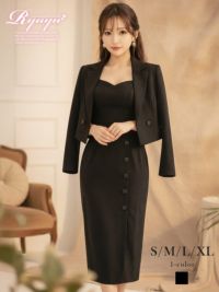 飾りボタン付きタイトワンピース&ショート丈ジャケットセットアップキャバスーツ 【Ryuyu】(S/M/L/XL(2L))(ブラック)