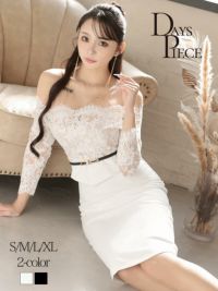 先行予約割￥7680→￥7295！※一部予約販売※オフショルダー七分袖クロッキーレースペプラム風タイト膝丈韓国風キャバワンピースドレス KANO 着用 キャバワンピース【DaysPiece】(S/M/L/XL(2L))(ブラック/ホワイト)