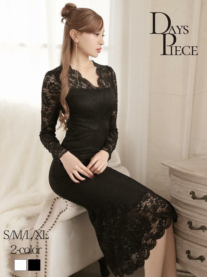 大人な色香を纏う韓国風の総レースワンピースでセレブのような気品を演出【DaysPiece】(S/M/L/XL(2L))(ホワイト/ブラック)